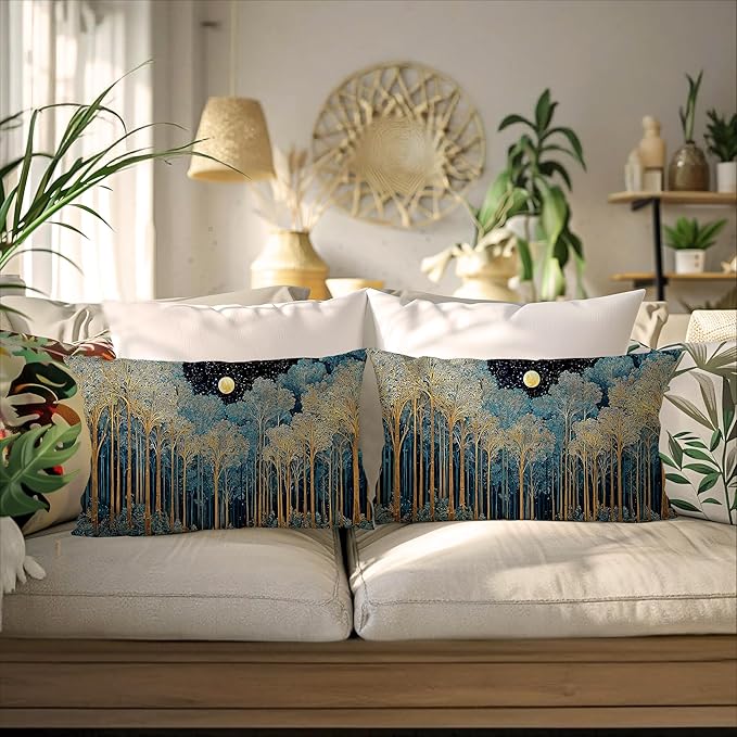 Rustic William Morris Inspired Forest Green Moon Decor Pillow Covers 12x20 Set - Image 4