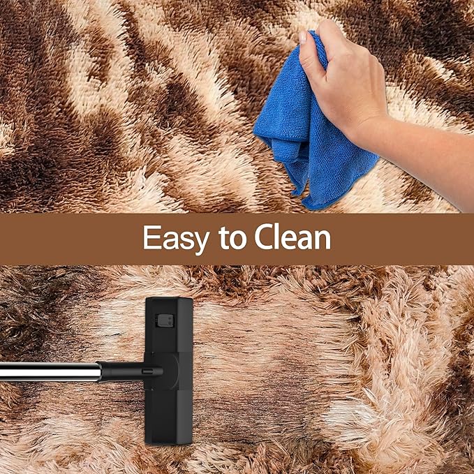 Super Soft Fluffy Living Room Area Rug 2x10 ft Tie-Dyed Brown Shaggy Furry - Image 7