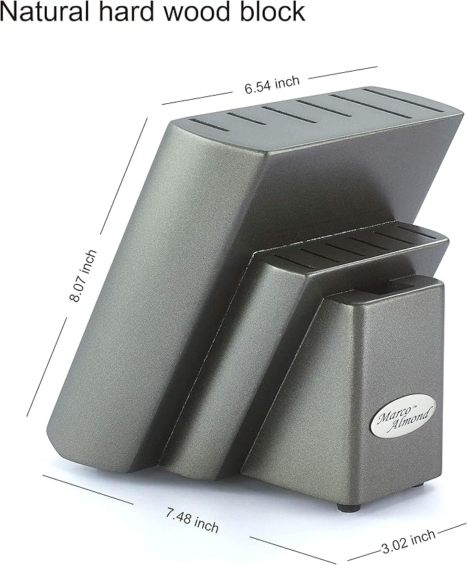 Marco Almond Knife Set with Block, 14 Piece Rainbow Titanium Knife Block Set - Image 9