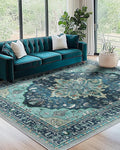 Area Rugs 7'x9' Washable Non-Slip, Floral Vintage Distress Print Pattern by RELEANY