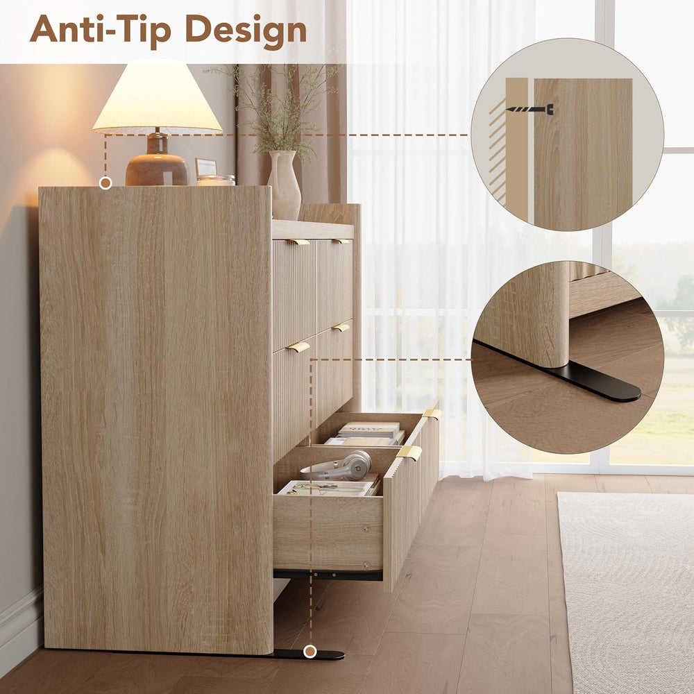 Decofy 6 Drawer Dresser for Bedroom, Fluted Dressers with Rounded Edge & ...