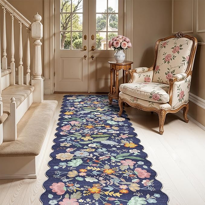 Washable Non-Slip Runner Rug 2x8: Water-Resistant Floral Kitchen Rug Indoor Low by HYHAOYUNLAI