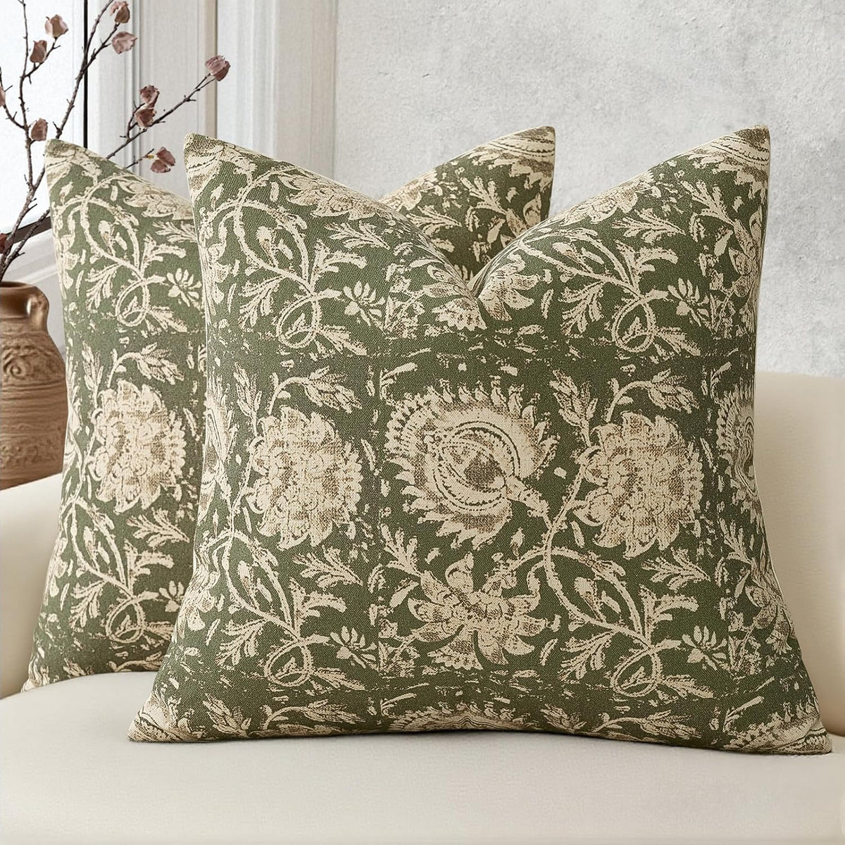 vintage floral print throw pillow covers 24x24 set, main product view