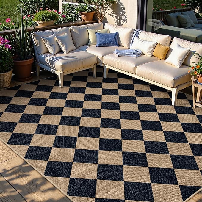 Lahome Colette Checkered Easy Jute Patio Rug, 6x9 Washable Indoor Outdoor Rug - Image 2