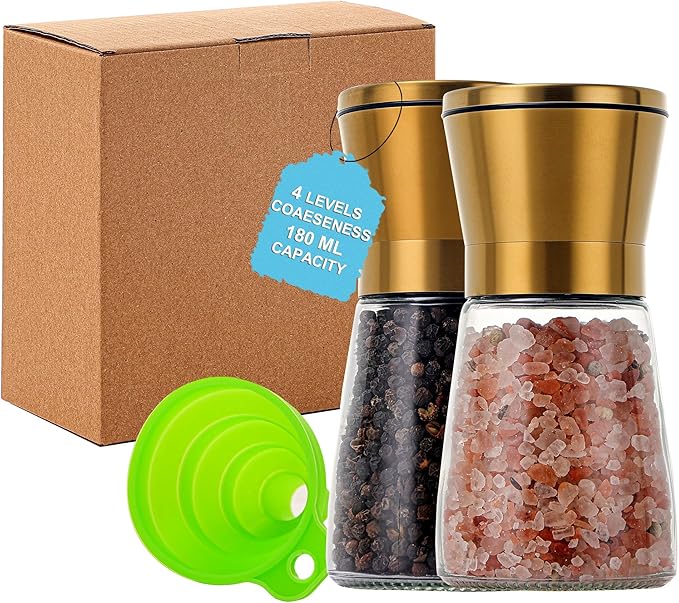 DAVIMADE Premium 2pk Gold Salt and Pepper Grinder Set, Manual Grinder by DAVIMADE