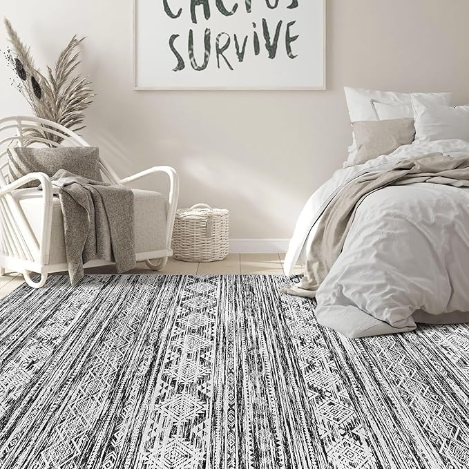 Nakagishi Bedroom Rug Area Rugs 4x6: Washable Boho Neutral Farmhouse Stain - Image 6