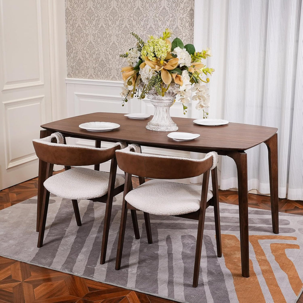 CONSDAN Dining Table for 4-6, Table Only, Walnut Veneer Top, Solid Wood Frame...