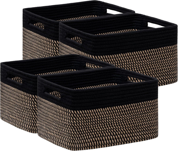 4 Pack Storage Baskets for Organizing, Woven Baskets for Shelves, Black&Brown