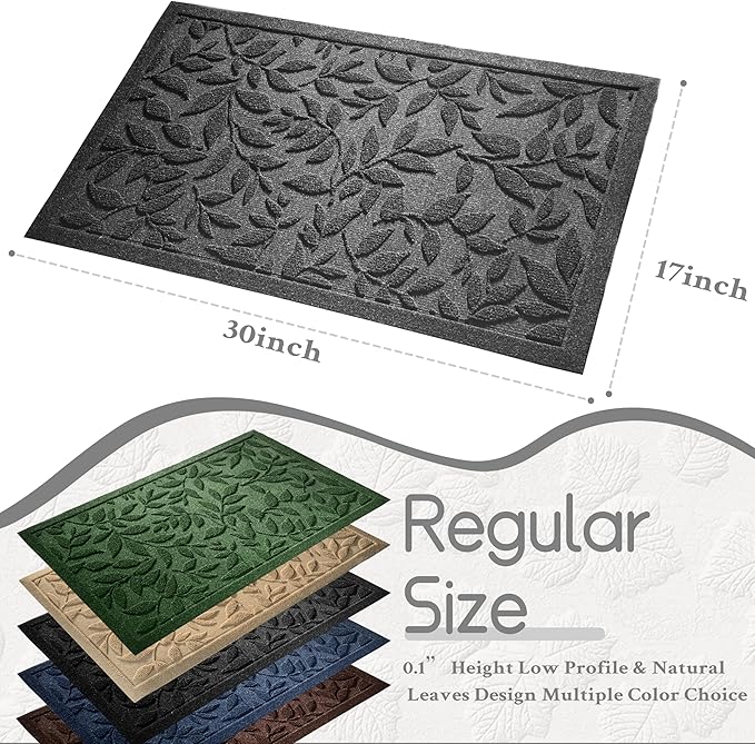 Grey Leaves Outdoor Indoor Entrance Doormats, Absorbent Durable Heavy Duty - Image 2