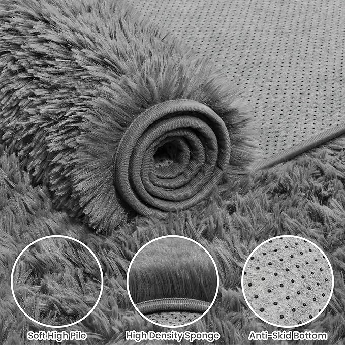 5x8 Area Rugs for Living Room: Soft Fluffy Shag Light Grey Rugs for Bedroom - Image 5