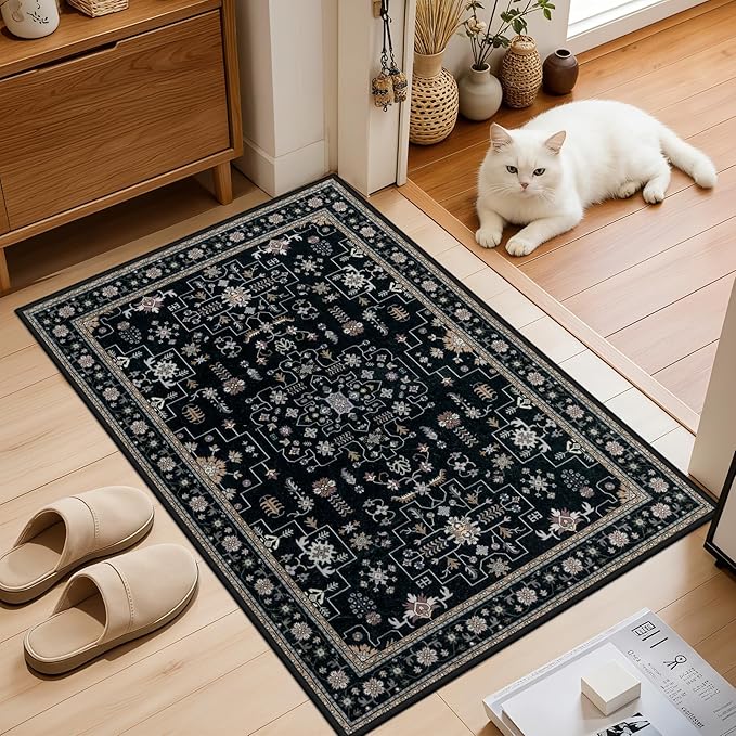 2x3 Area Rugs Living Room Rug: Washable Vintage Boho Medallion Rug No Slip - Image 2