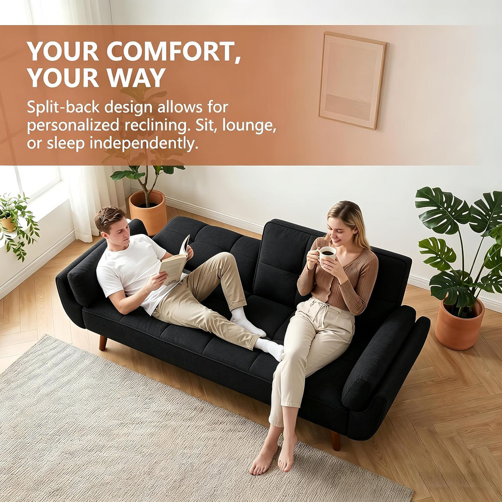 75.2" Convertible Futon Couch Bed with Adjustable Backrest, Black