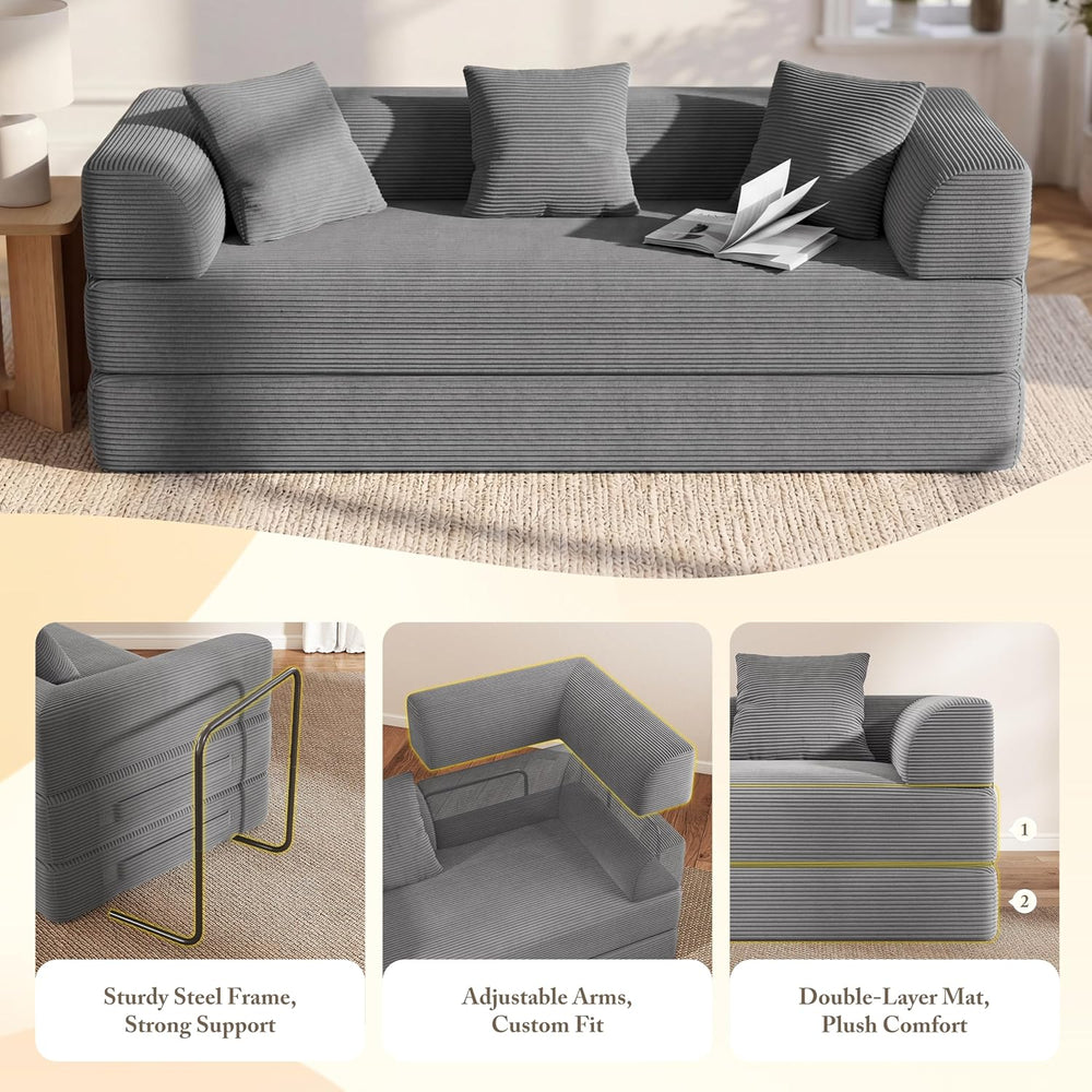 89" Convertible Futon Sofa Bed, Boneless Couch for Living Room, 3 Seater