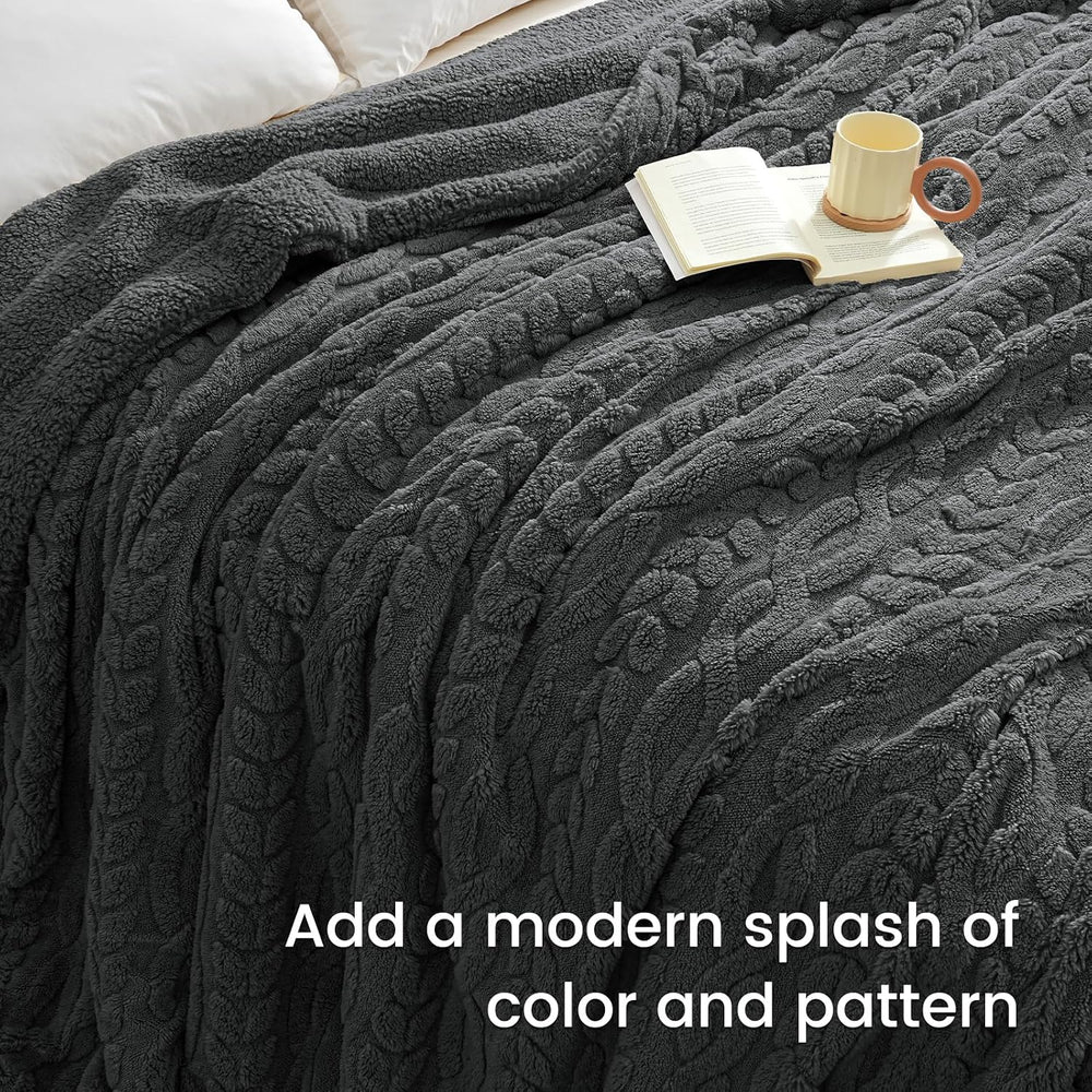 PHF Fluffy Sherpa Blanket King Size for Winter, Warm and Soft, 510GSM 3D Jacq...