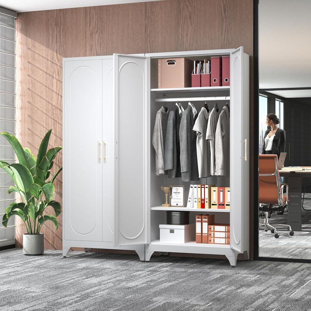 Metal Wardrobe Cabinet,Armoire Wardrobe Closet with Hanging Rod