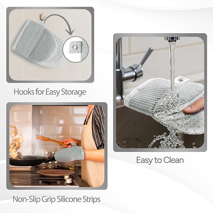 Casa Platino Heat Resistant Oven Mitts & Potholders, 4-Piece – Oven Mitt and - Image 6