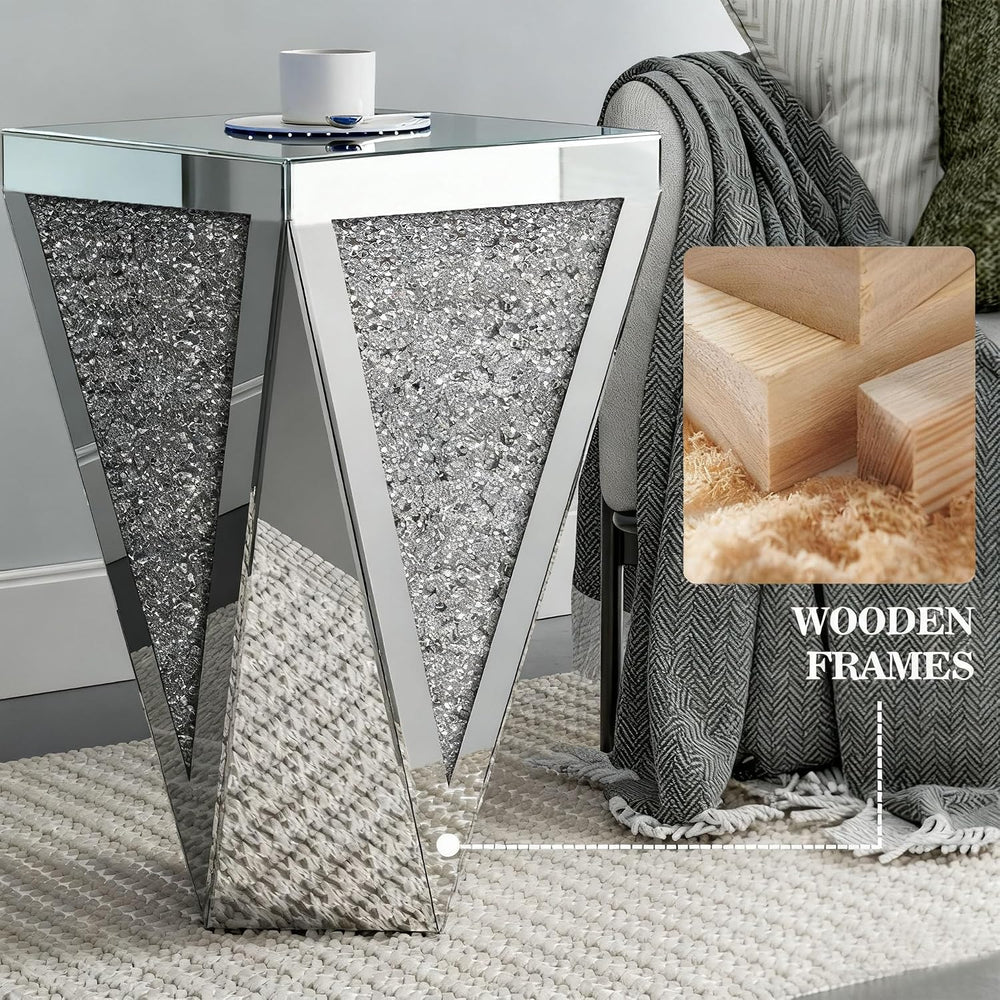 IKIFLY Set of 2 Mirrored End Table with Infinity Lights, Silver Nightstand wi...