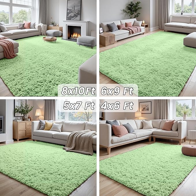 5x7 Area Rugs for Living Room Rug: Soft Fluffy Shag Mint Green Rugs for Bedroom - Image 7