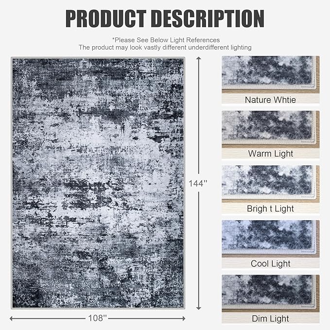 9x12 Area Rug Living Room Rug: Washable Modern Abstract Soft Thin Rug Indoor - Image 2