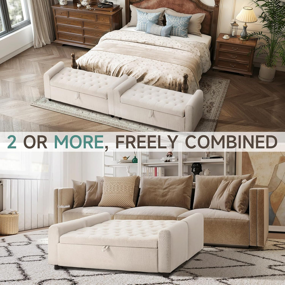 Ottoman with Storage, Tufted Storage Bench for Bedroom, 48" Fabrics End ...