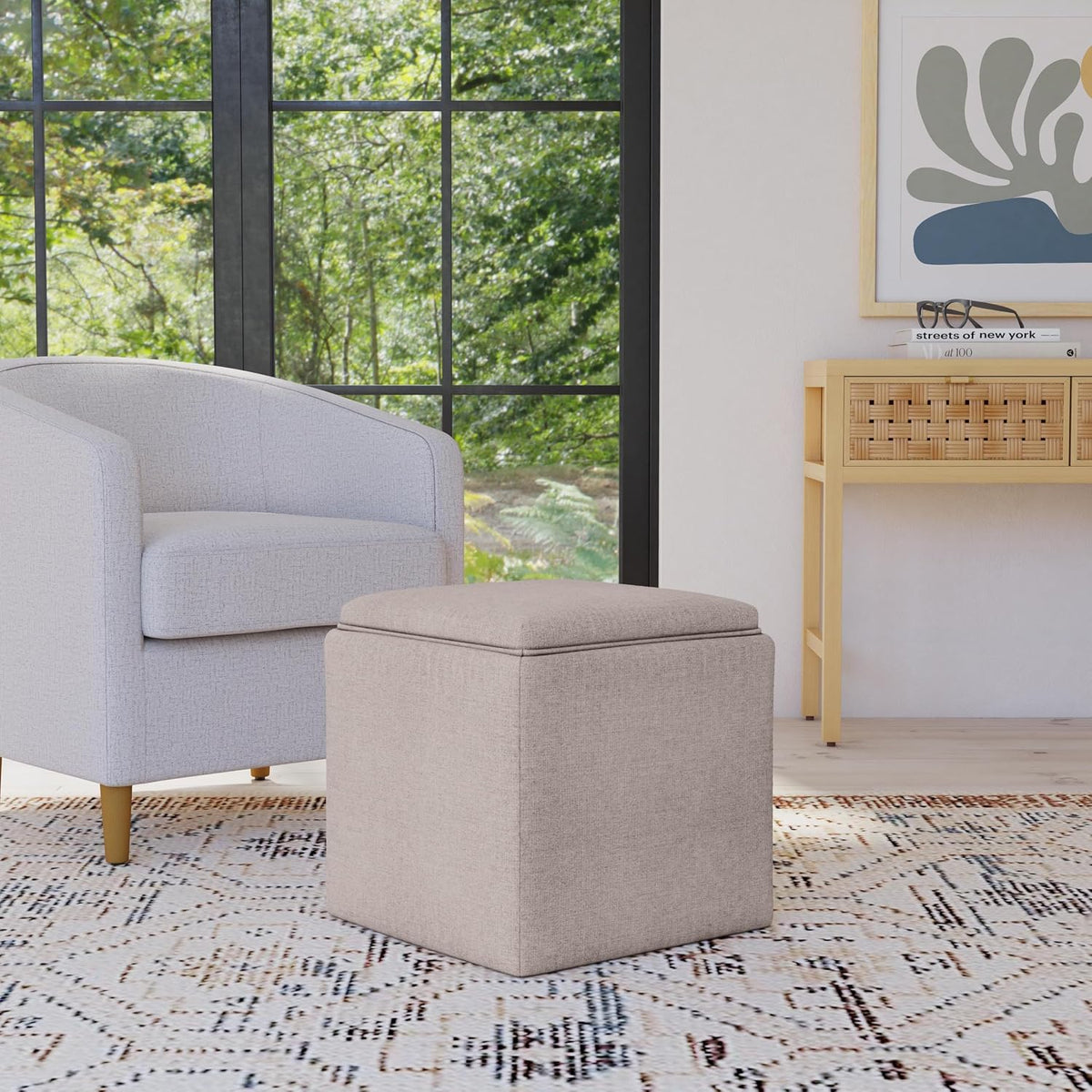 homepop 17.5" storage ottoman with tray top shown in use