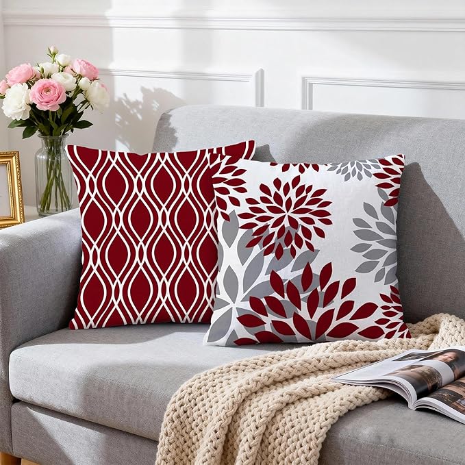 Hexagram Geometric Burgundy Pillow Covers 16x16 Set of 4, Decorative Outdoor - Image 3