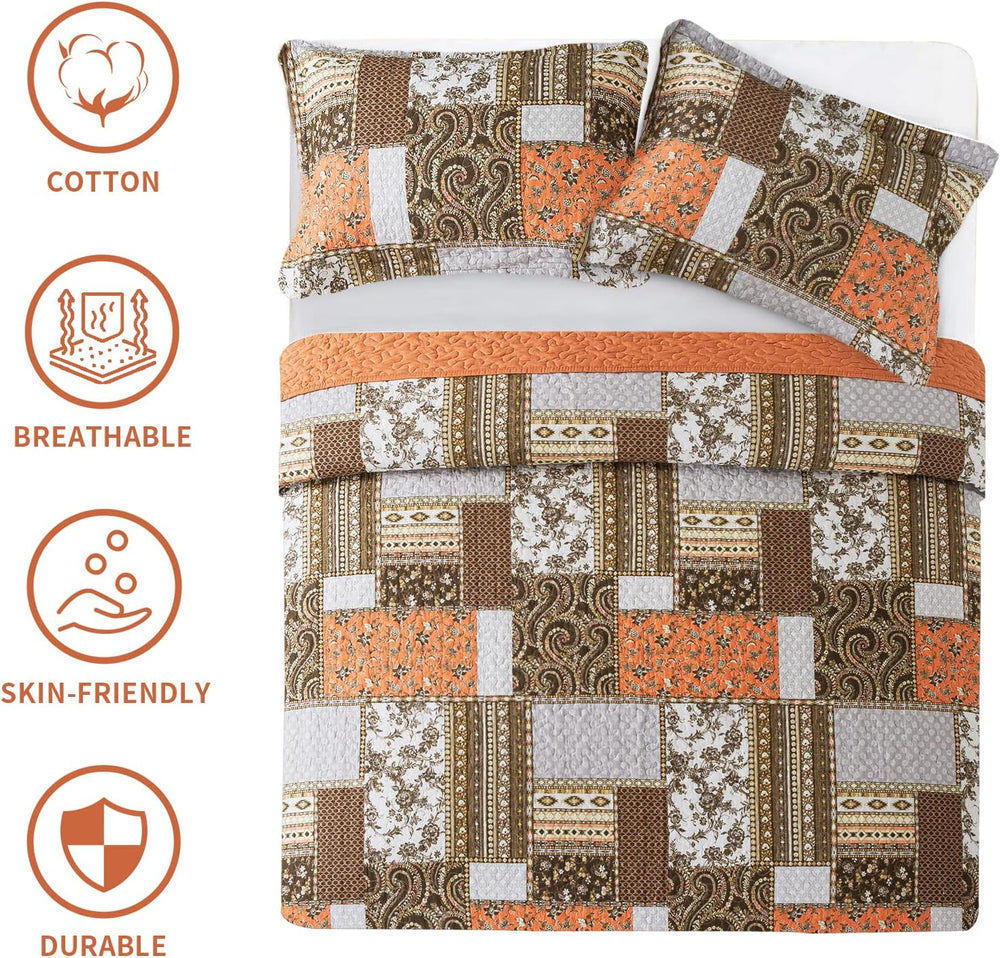 BEDIFANY 100% Cotton Cover Quilts Queen Size for Fall, Autumn Bedspread Set