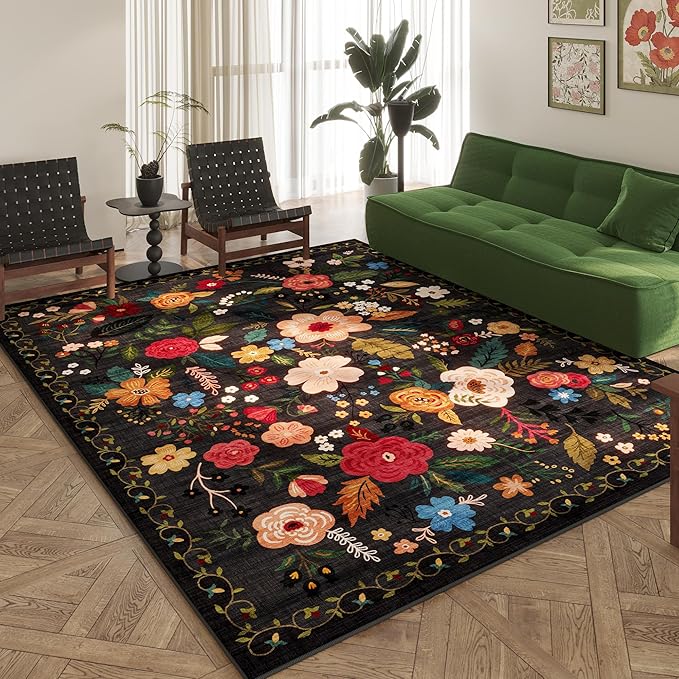 Rugcomf Area Rugs 9x12 Living Room Clearance Washable Boho Rug Non Slip Floral by Rugcomf