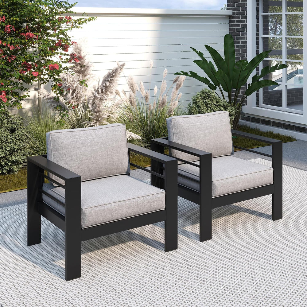 Aluminum Outdoor Patio Chairs, Patio Sofa with 10" Back Cushion, Light Grey