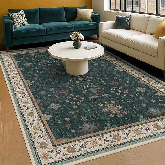 Hazo Haus Dark Green Oushak 5x8 Living Room Rug by HazoHaus