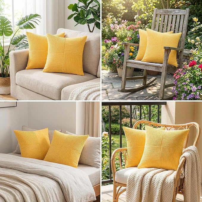 Fancy Homi 2 Packs Yellow Decorative Throw Pillow Covers 18x18 Inch - Image 5