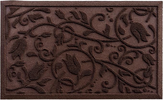 ViveNest Boho Coffee Brown Floral Leaves Outdoor Indoor Entrance Doormats - Image 9