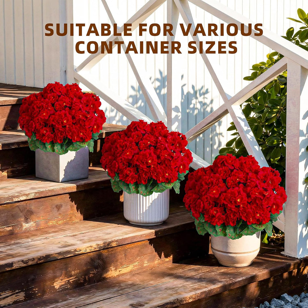 Geraniums Artificial Flowers for Outdoors, 2 Pack Potted Plants Red Faux Gera...