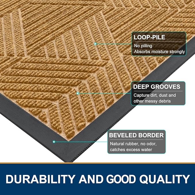 Smiry Front Door Mat Outside Entrance, Heavy Duty Sturdy Natural Rubber Doormat - Image 4