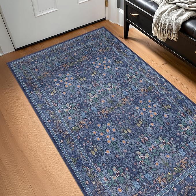 Vintage Dark Blue 3x6 Area Rugs by HazoHaus
