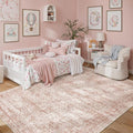 5x7 Area Rugs Pink Low Pile Indoor Washable Trendy Faded Style Rugs by Soalmost