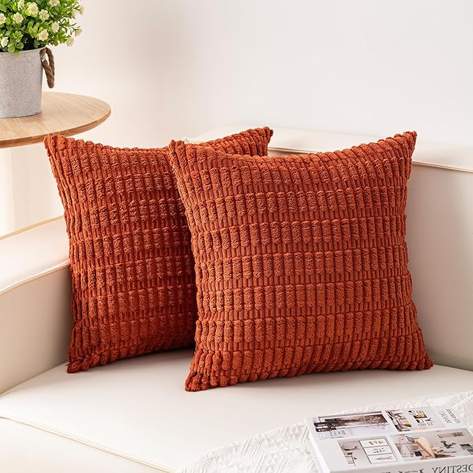 Pack of 2 Corduroy Decorative Throw Pillow Covers 22x22 Inch Soft Striped by Unknown