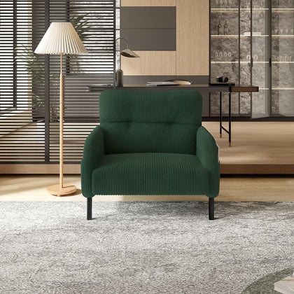 KEIKI 26" Corduroy Single Sofa Chair with Double Side Pockets & High Resilience Cushion, Modern Ergonomic Design Upholstery Oversized 1-Seater Accent Chair, Easy Assembly, for Living Room, Emerald