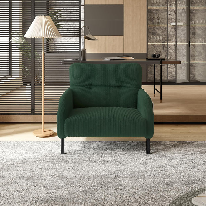 KEIKI 26" Corduroy Single Sofa Chair with Double Side Pockets & High Resilience Cushion, Modern Ergonomic Design Upholstery Oversized 1-Seater Accent Chair, Easy Assembly, for Living Room, Emerald
