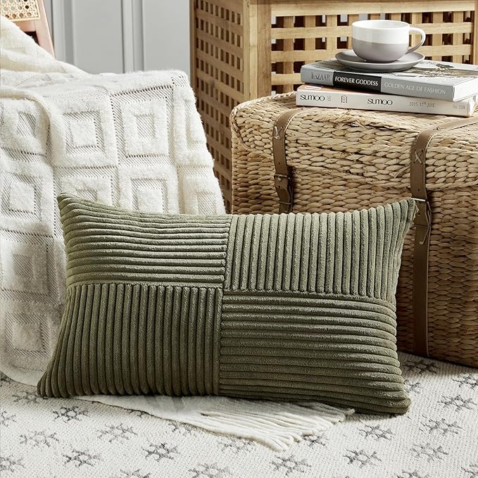 Fancy Homi 2 Packs Olive Green Lumbar Decorative Throw Pillow Covers 16x32 Inch - Image 2