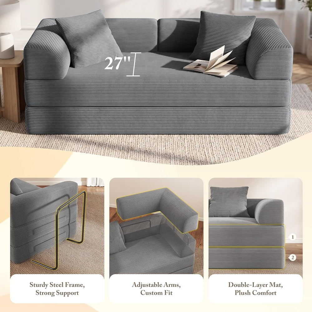 Cloud Boneless Couch Futon Sofa Bed, 5-in-1 Convertible Sofa Bed Pull Out Cou...