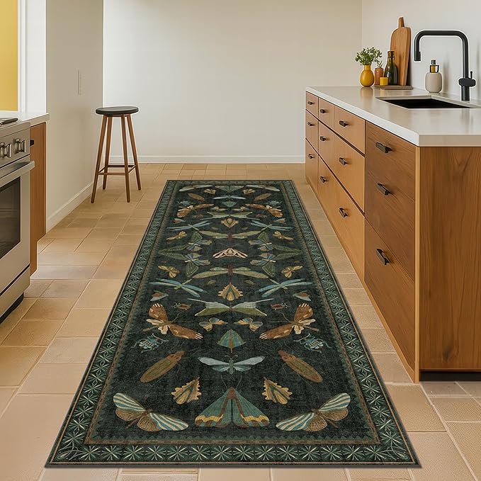 3x8 Dark Green Long Hallway Runner Rug - 8ft Washable Non Skid Wide Runner Rugs by HazoHaus