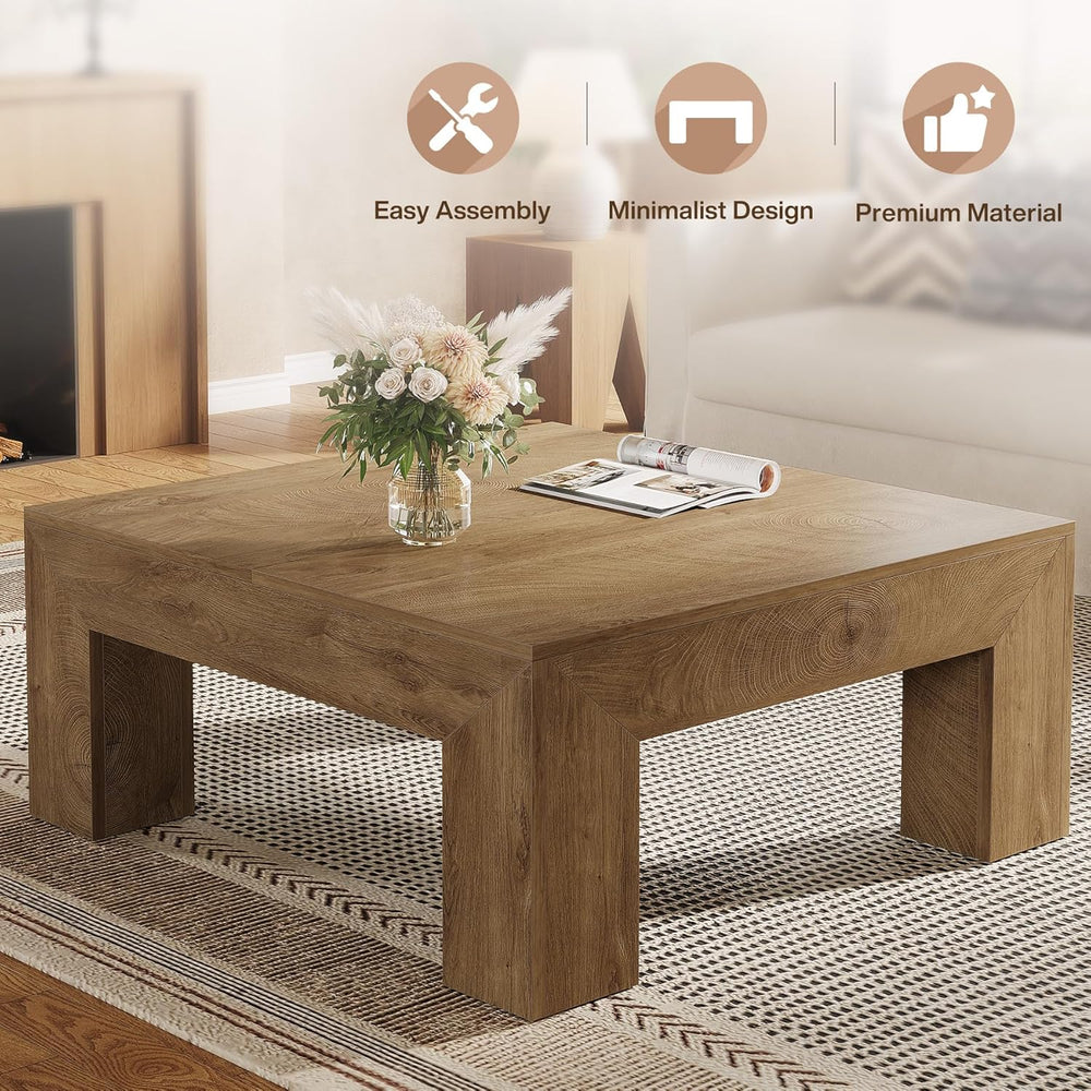Tribesigns 39.4-Inch Square Coffee Table for Living Room, Farmhouse All MDF C...