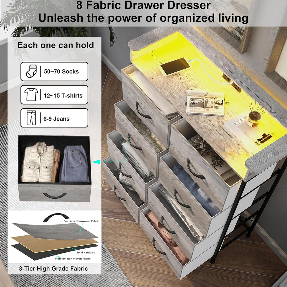 Dresser for Bedroom with Charing Station Grey Dresser with LED Lights Tall Dr...
