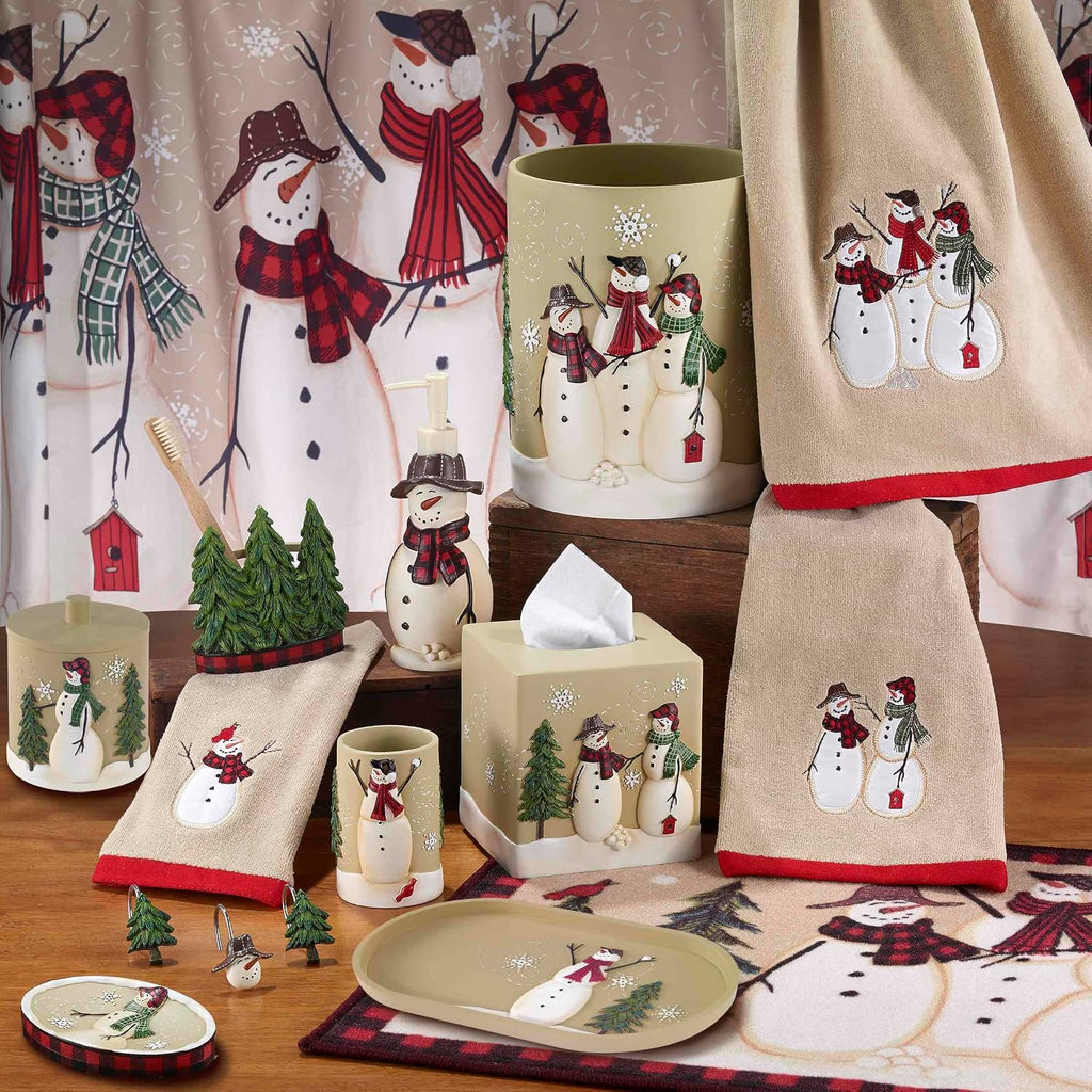 Avanti Linens - Fingertip Towels, Soft & Absorbent, Embroidered, Christmas Decorations, Set of 4 (Snowmen Gathering Collection)