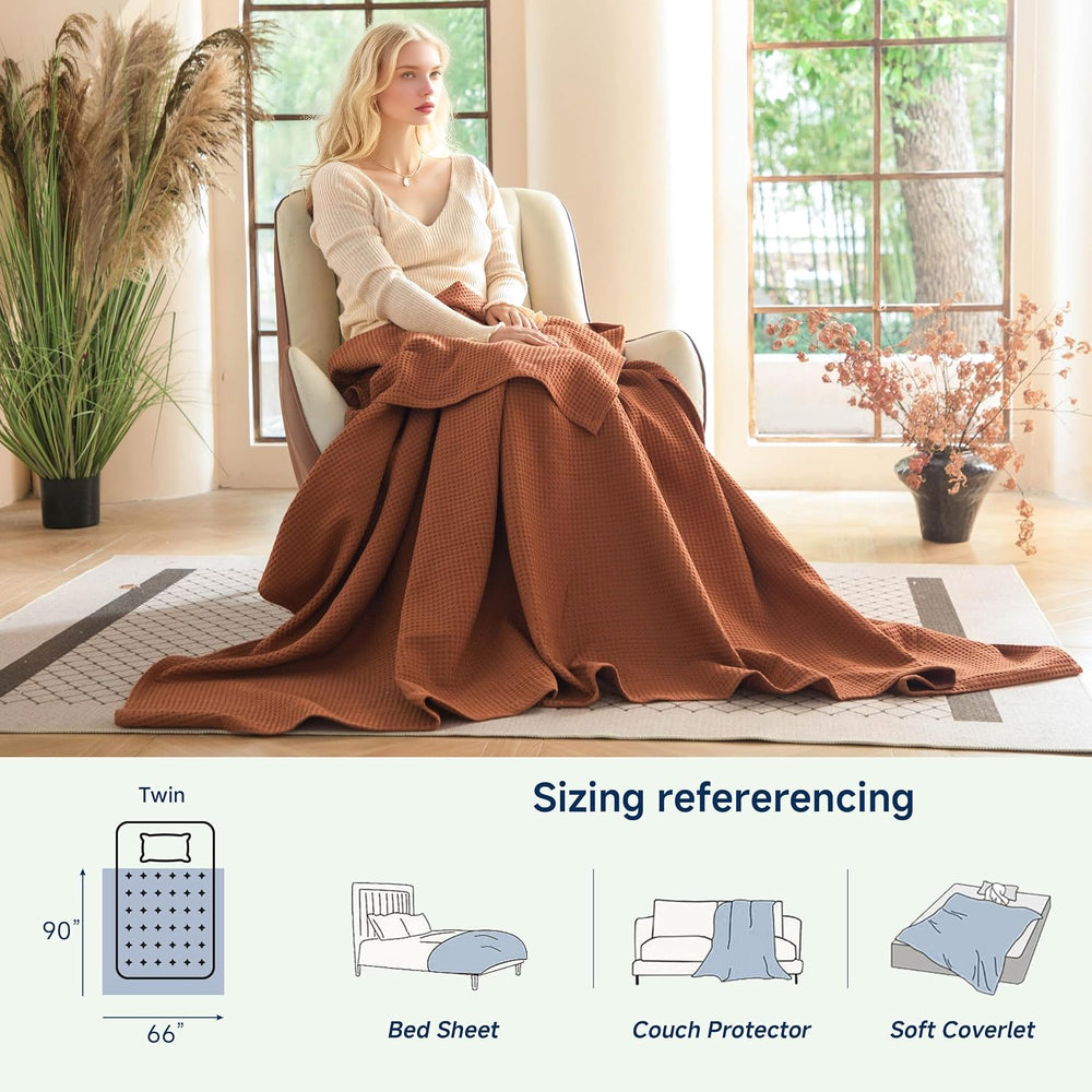 Simple&Opulence 100% Cotton Waffle Weave Blanket Twin Size 66"x90&qu...