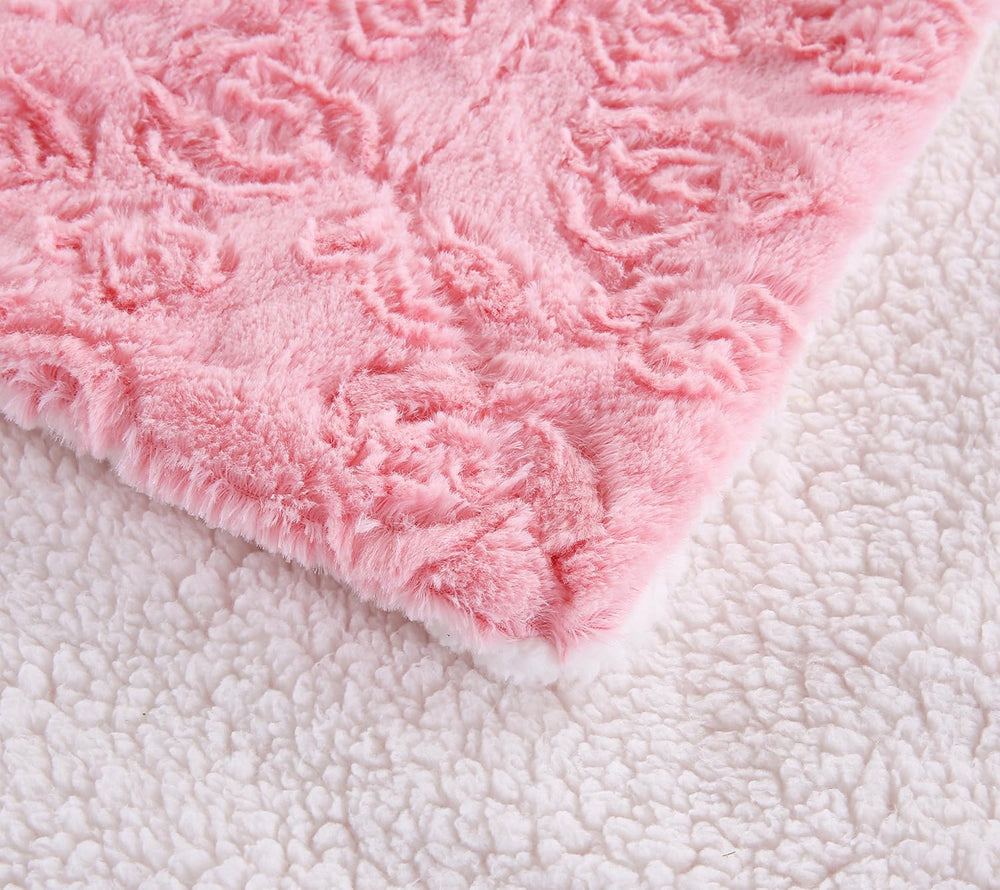 DaDa Bedding Pink Faux Fur Sherpa Blanket, 90 x 90 Inches