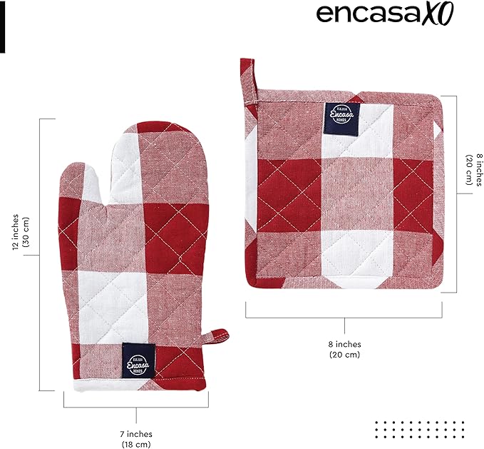 Encasa XO Heat Resistant 100% Cotton Oven Glove & Potholder Set - Image 2