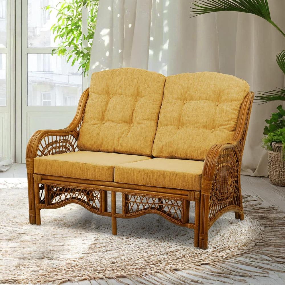 Malibu Lounge Loveseat Sofa Natural Rattan Wicker Handmade Design with Light ...
