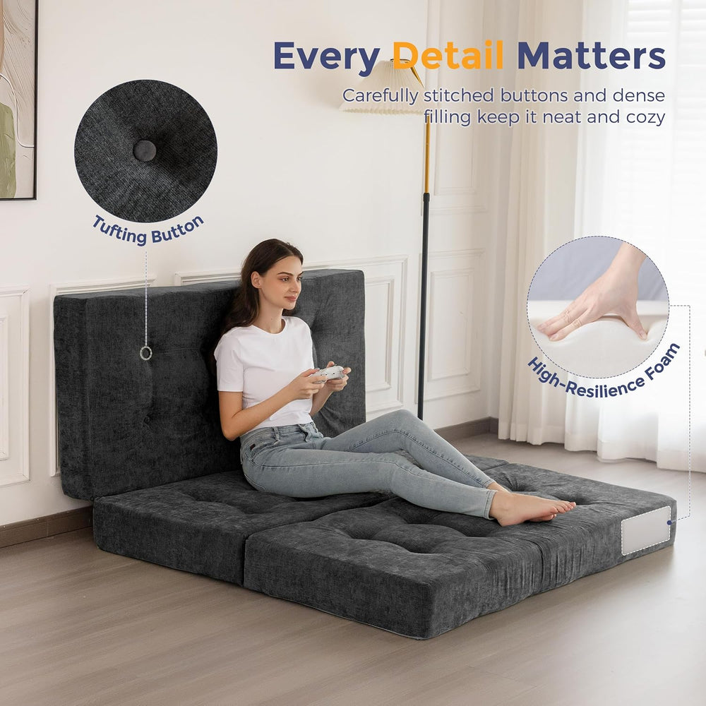 MAXYOYO 6" Folding Sofa Bed for Floor, Tufted Tri-Fold Floor Mattress wi...